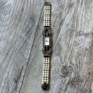 Brittany Vintage Deco Marcasite & Pearl Women's Watch Silver 20s